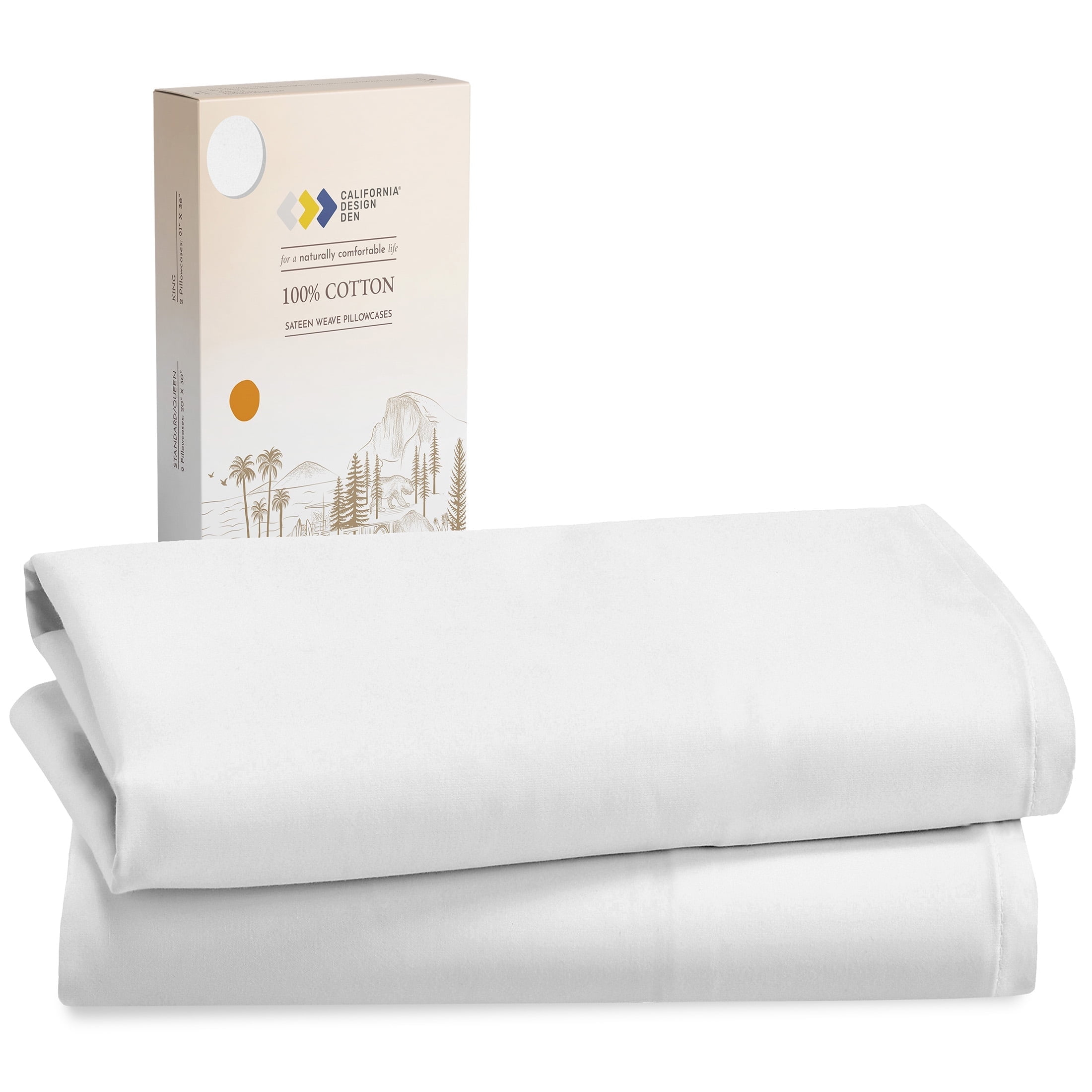 California Design Den King Size Pillow Cases, 100% Cotton Pillow Cases, Set of 2 Soft & Cooling Sateen Weave Pillowcase Set, for King Size Pillows, Bright White