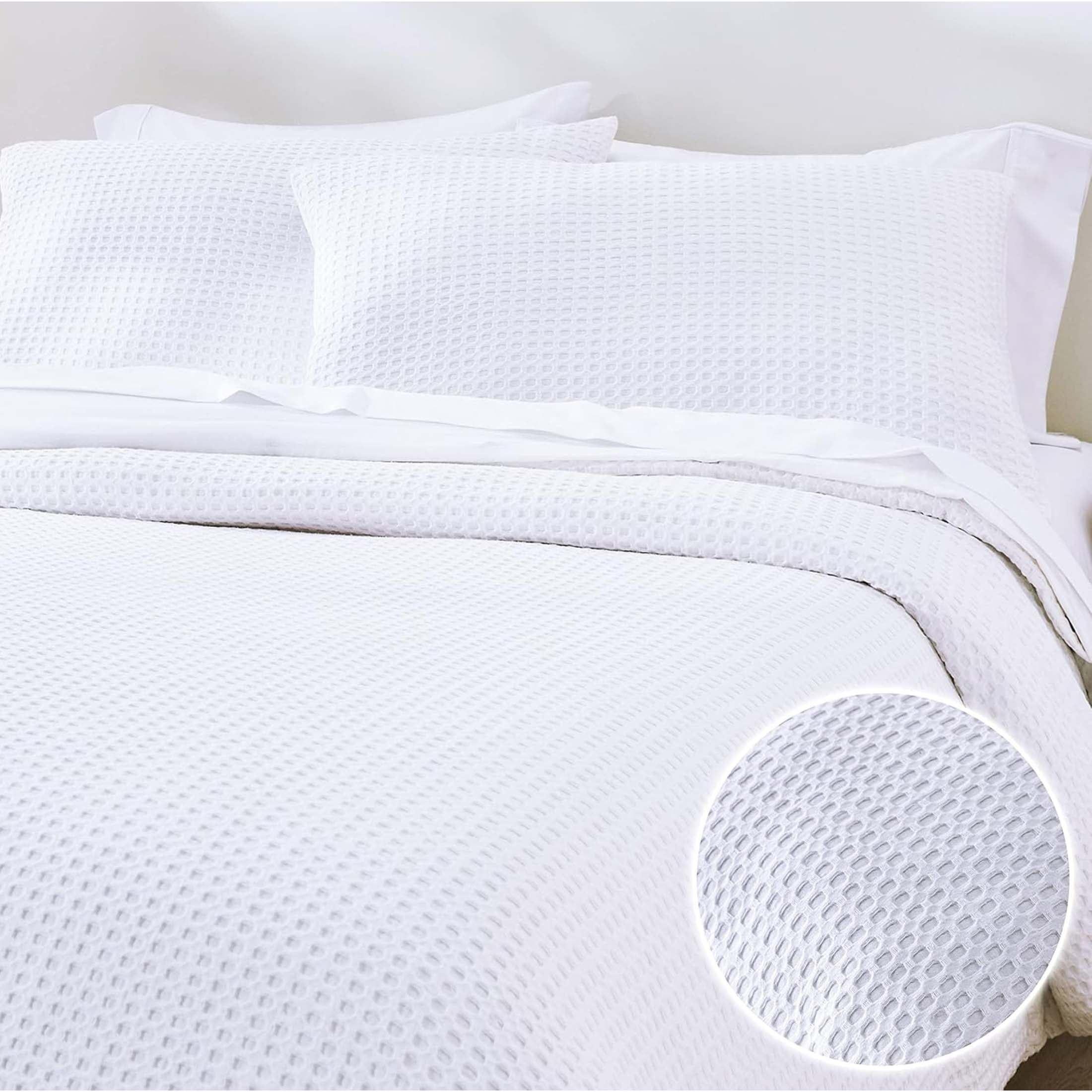 California Design Den Textured Waffle Duvet Cover Queen & Sham Set, 3 Piece Set Includes 92" x 90" Duvet & 2 Shams to Fit Queen & Full Size Duvet Insert (Waffle)