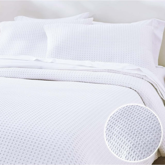 California Design Den Textured Waffle Duvet Cover Queen & Sham Set, 3 Piece Set Includes 92" x 90" Duvet & 2 Shams to Fit Queen & Full Size Duvet Insert (Waffle)