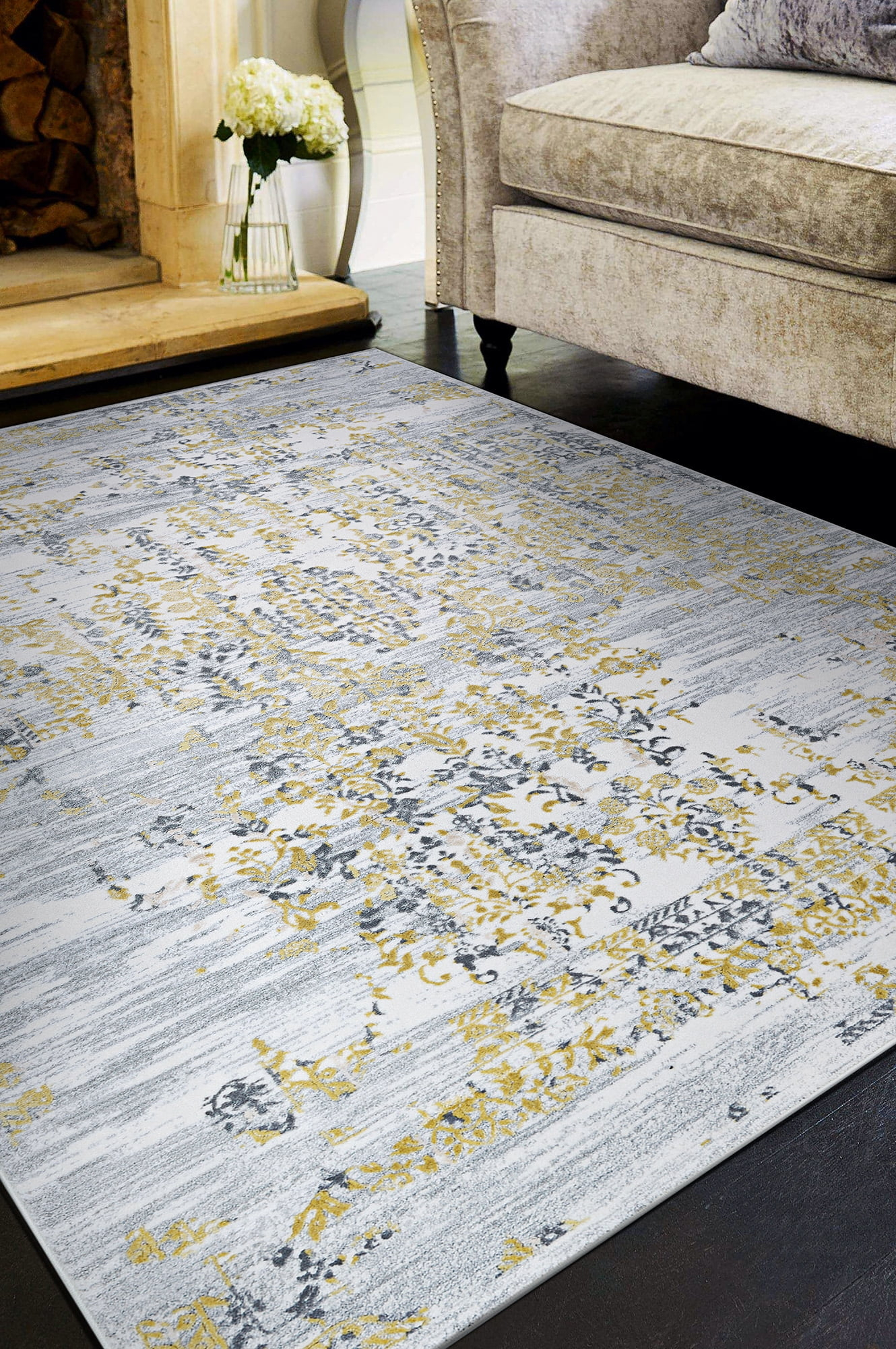 Calinda Samovar Gold-Silver-Ivory Area Rug - Multiple Sizes