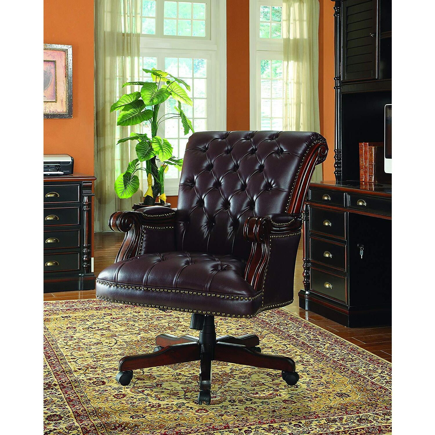 Crafters and Weavers Elegant Design - Calloway Upholstered Executive Office Desk Chair Dark Brown