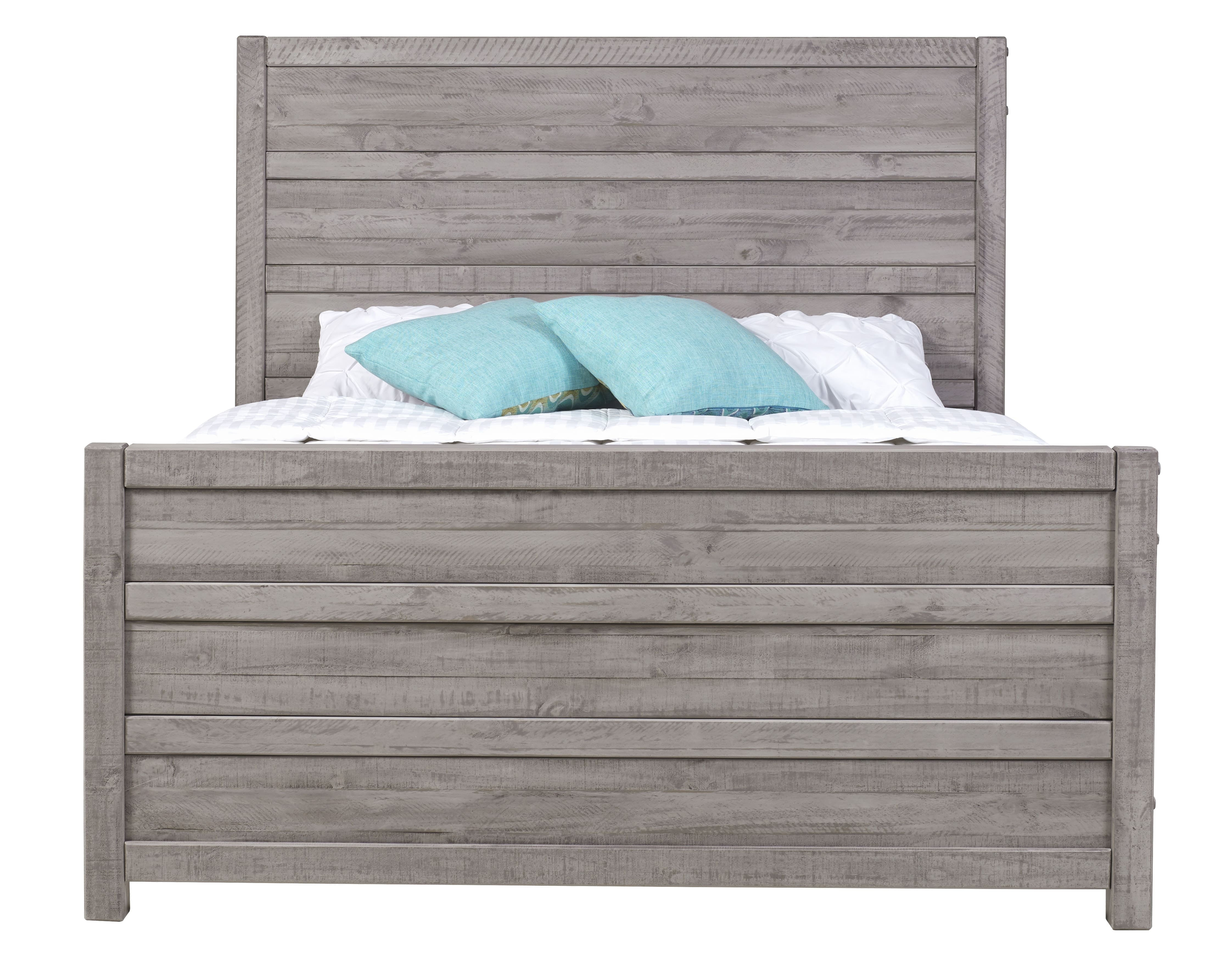 Camaflexi Carmel Solid Wood Platform Bed Frame with Headboard, King, Antique Grey