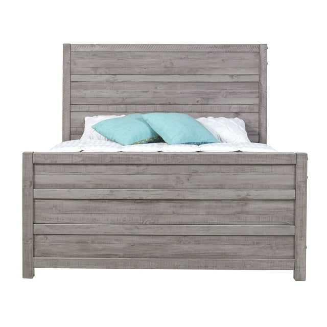 Camaflexi Carmel Solid Wood Platform Bed Frame with Headboard, King, Antique Grey