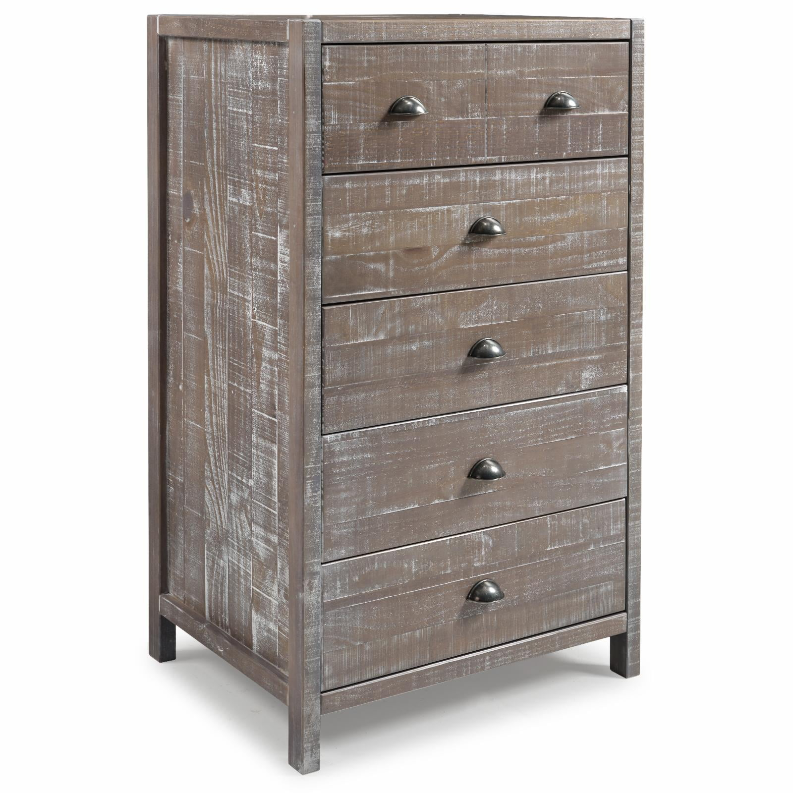 Camaflexi Hampton Five-Drawer Wood Chest, Solid Wood Dresser Organizer, Granite Grey Finish