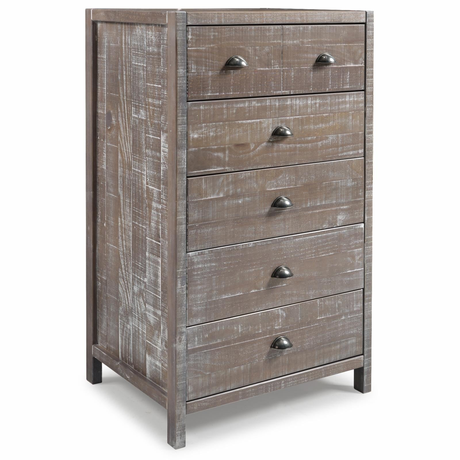 Camaflexi Hampton Five-Drawer Wood Chest, Solid Wood Dresser Organizer, Granite Grey Finish
