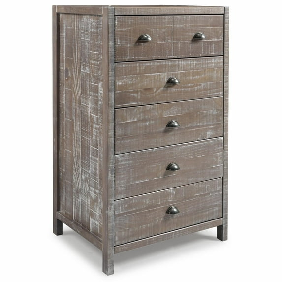 Camaflexi Hampton Five-Drawer Wood Chest, Solid Wood Dresser Organizer, Granite Grey Finish