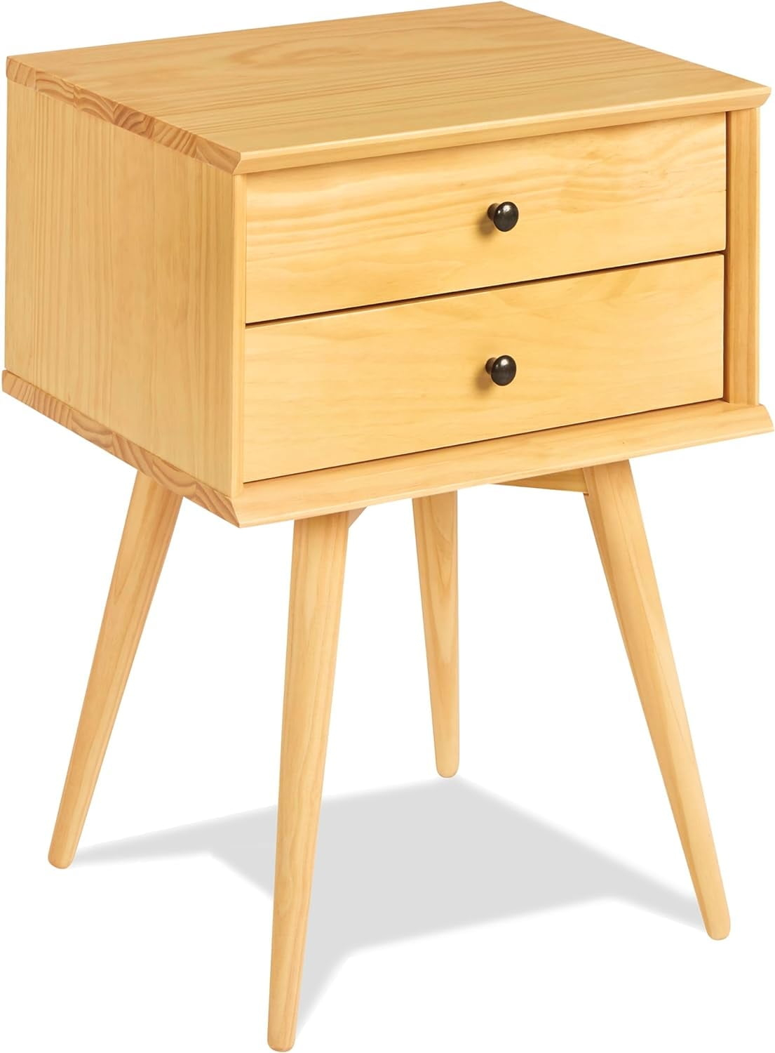 Camaflexi Mid Century Nightstand 2-Drawer Night Stand Cabinet, Scandinavian Oak