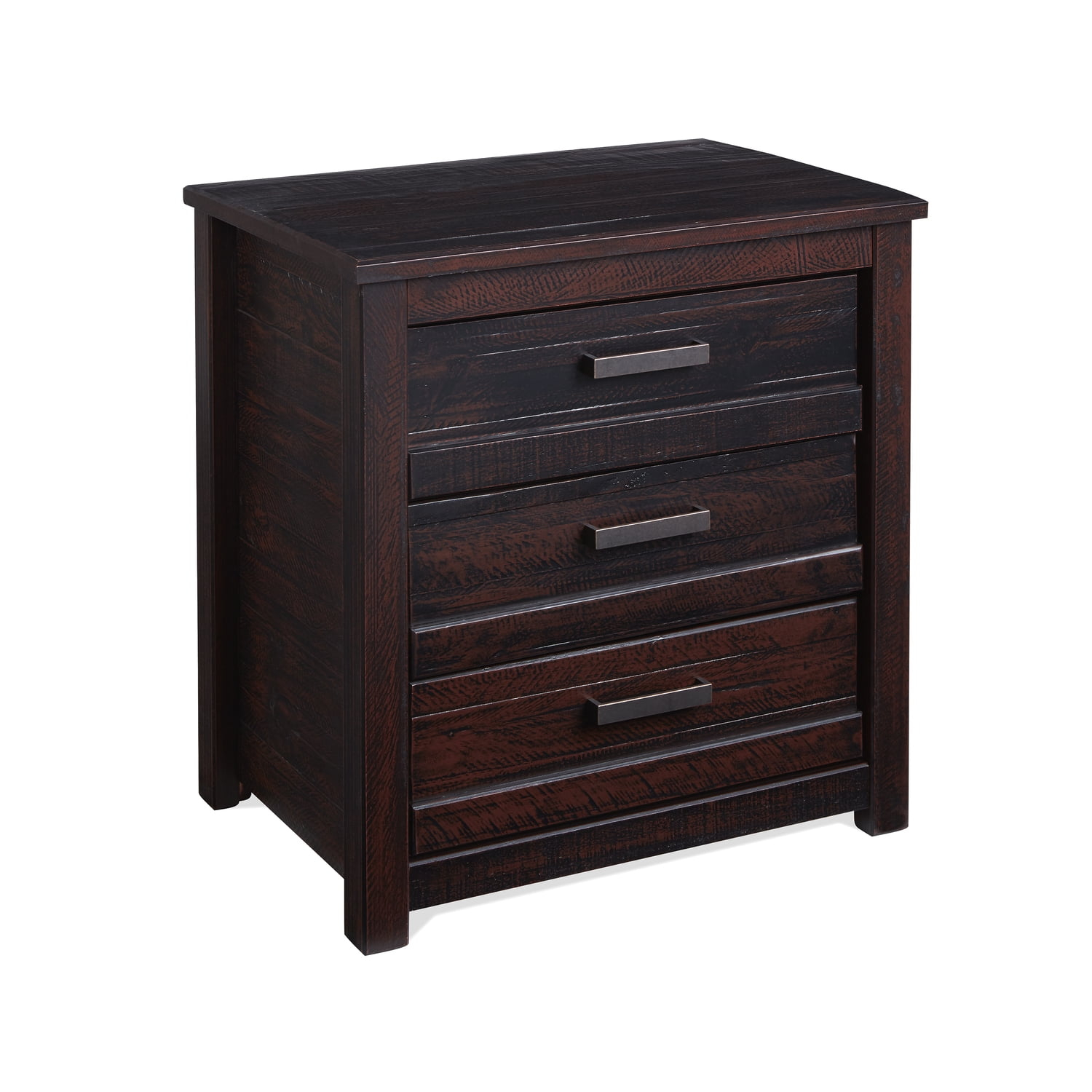 Camaflexi Rustic Nightstand 3-Drawer Night Stand Side Table & Organizer, Walnut