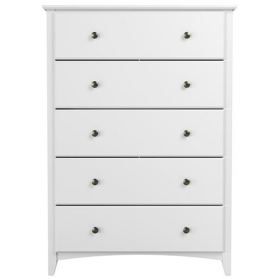 Camaflexi Shaker Style Solid Wood 5-Drawer Bedroom Chest in White