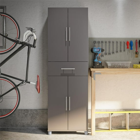 Camberly 4 Door/1 Drawer Storage Cabinet, Graphite Gray