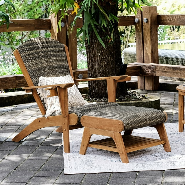 Cambridge Casual  Auburn Upholstered Teak Outdoor Adirondack Chair with Ottoman