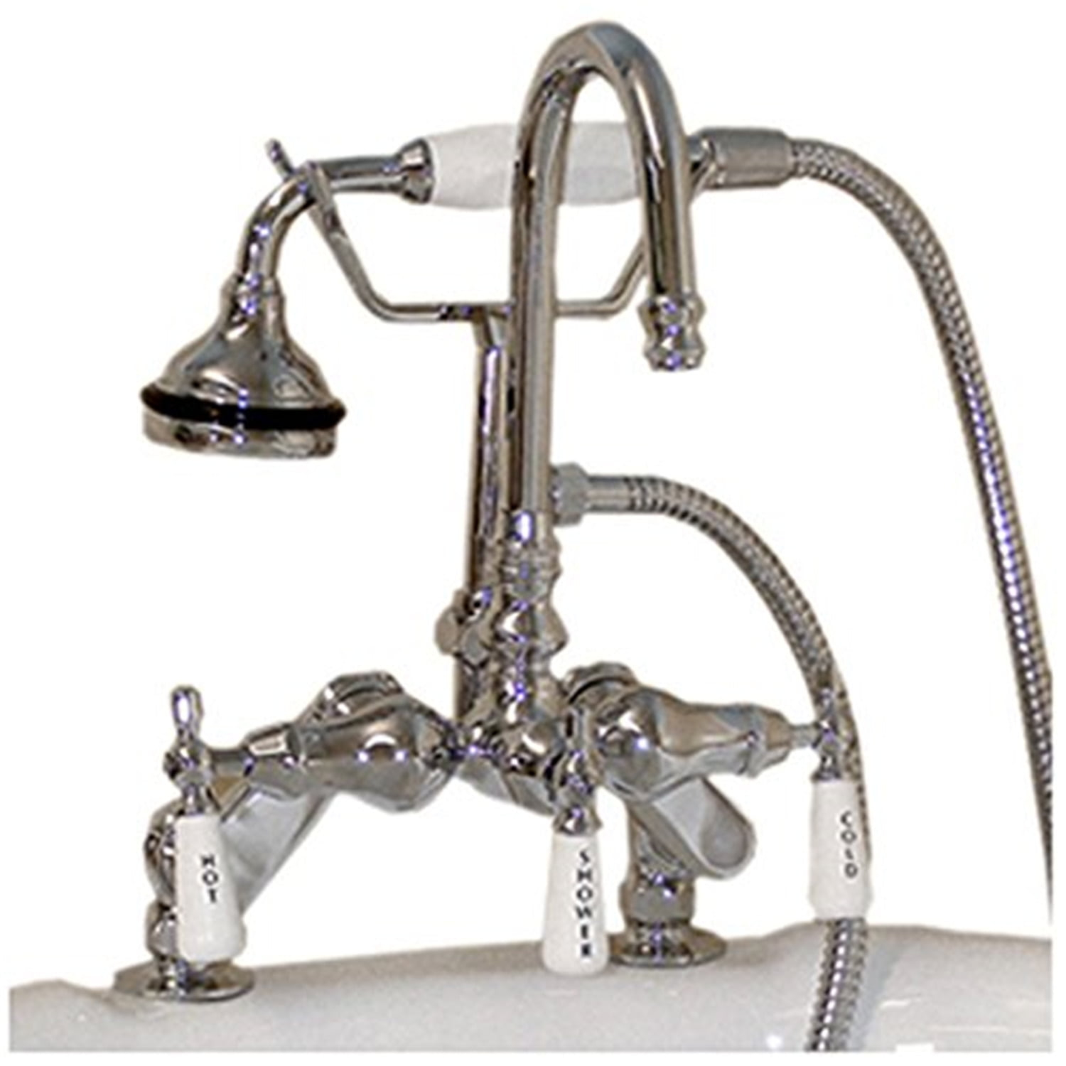 Cambridge Plumbing Inc CAM684D-CP Clawfoot Tub Deck Mount Porcelain Lever English Telephone Brass Faucet with Hand Held Shower - Polished Chrome