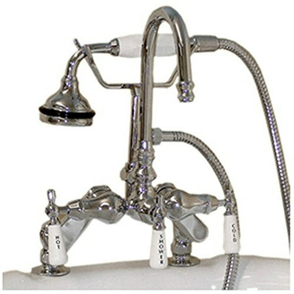 Cambridge Plumbing Inc CAM684D-CP Clawfoot Tub Deck Mount Porcelain Lever English Telephone Brass Faucet with Hand Held Shower - Polished Chrome