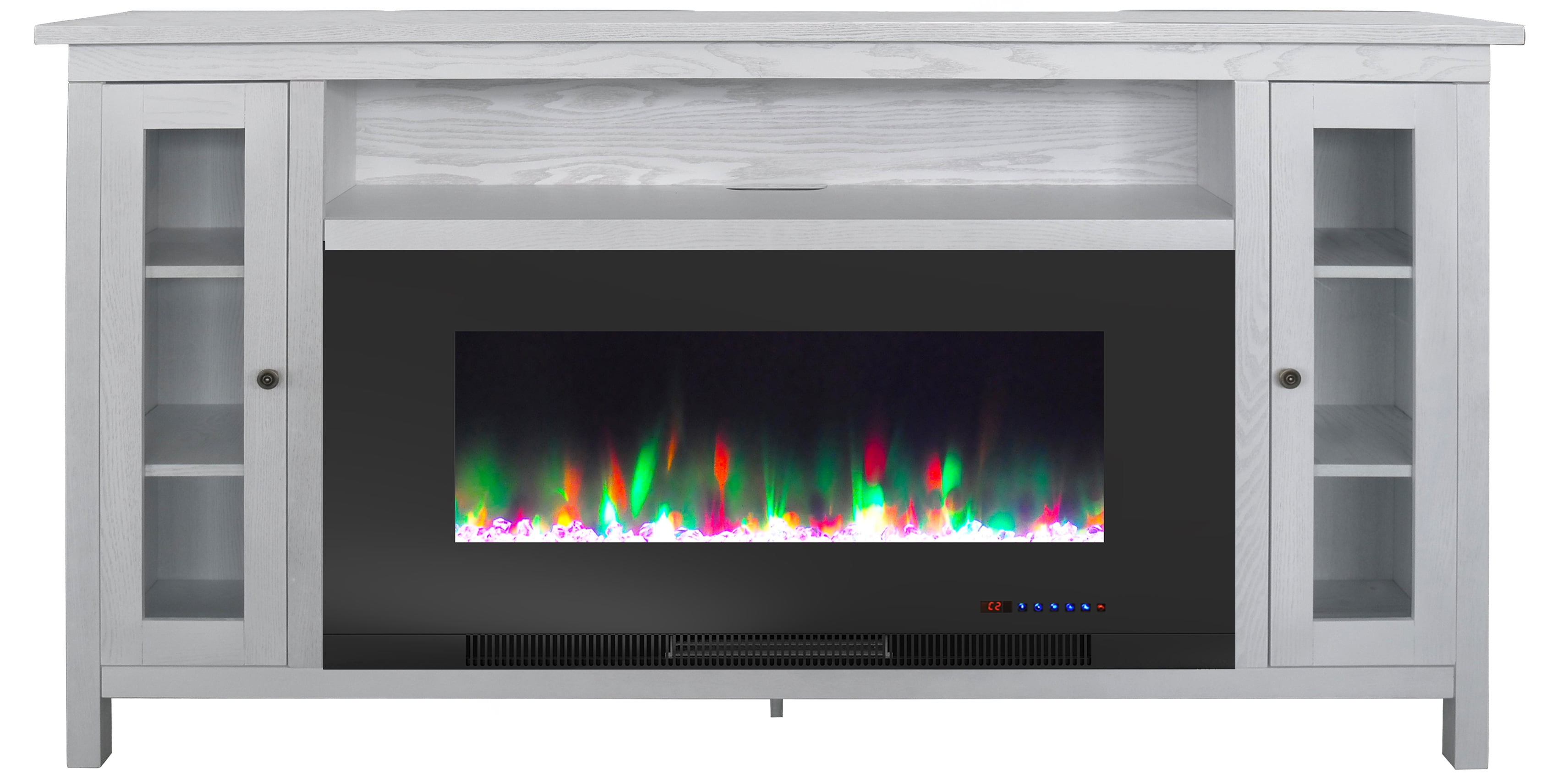 Cambridge Somerset 70-In. White Electric Fireplace TV Stand with Multi-Color LED Flames, Crystal Rock Display, and Remote Control