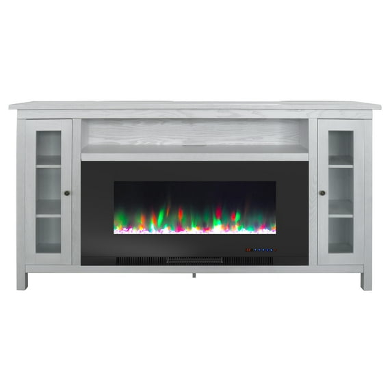 Cambridge Somerset 70-In. White Electric Fireplace TV Stand with Multi-Color LED Flames, Crystal Rock Display, and Remote Control