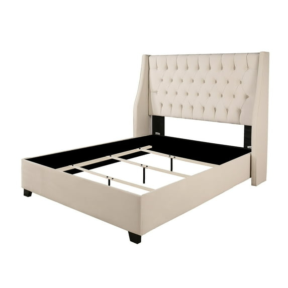 Cambridge Upholstered Platform Bed Cal. King size in Off White Ivory Color