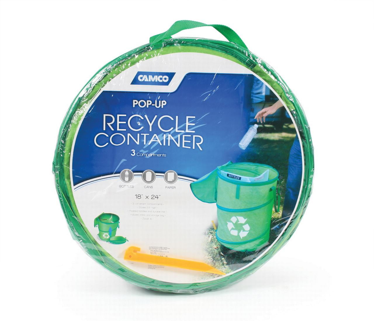 Camco 42983 Pop-Up Recycle Container with Zip-to-Close Lid - 18" x 24", Green