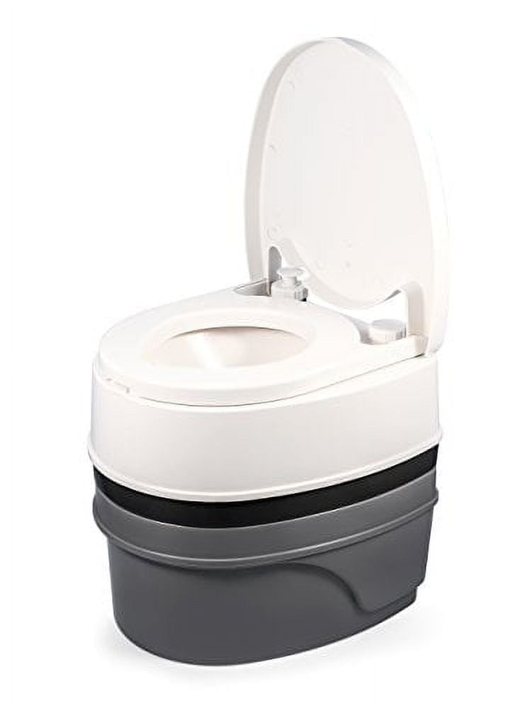 Camco Camping/RVing Premium Travel Toilet | Features a 5.3-Gallon Detachable Holding Tank, Pump Flush Design & Spring-Loaded Latch (41544)