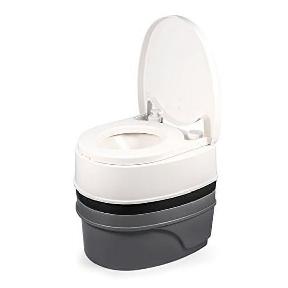 Camco Camping/RVing Premium Travel Toilet | Features a 5.3-Gallon Detachable Holding Tank, Pump Flush Design & Spring-Loaded Latch (41544)