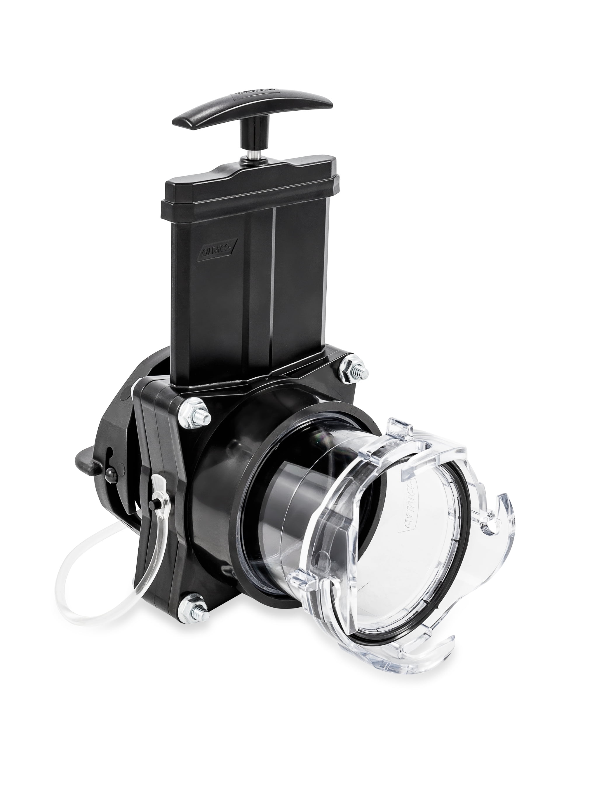 Camco RV Gate Valve | Features Built-In 3-1/2-inch Clear Adapter | Provides a Quick Fix for Leaky Valves | Black and Clear (39053)