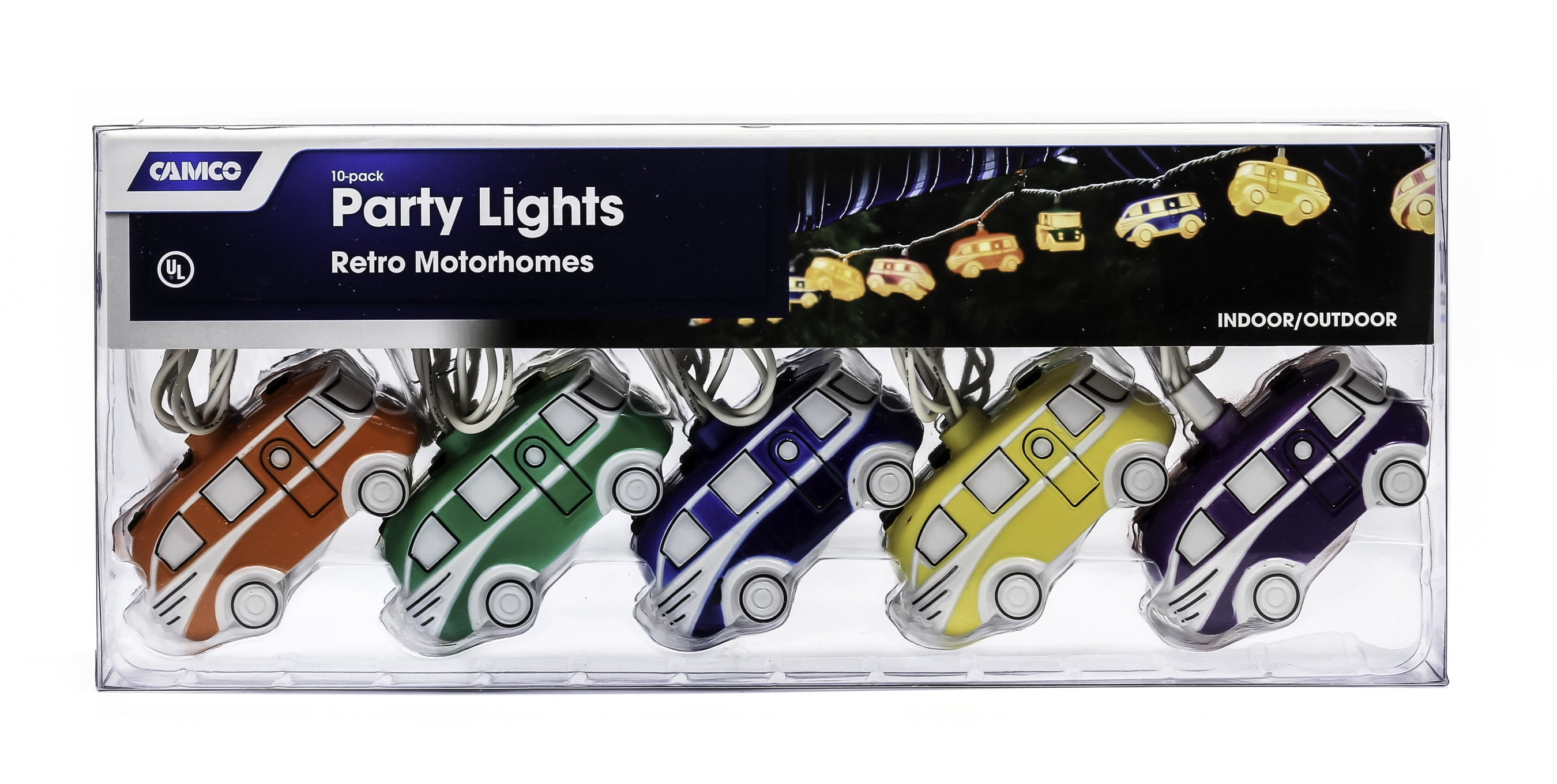 Camco Retro Class A RV Party Lights | 8-Foot Strand | Indoor or Outdoor Use | Multicolor (42654)