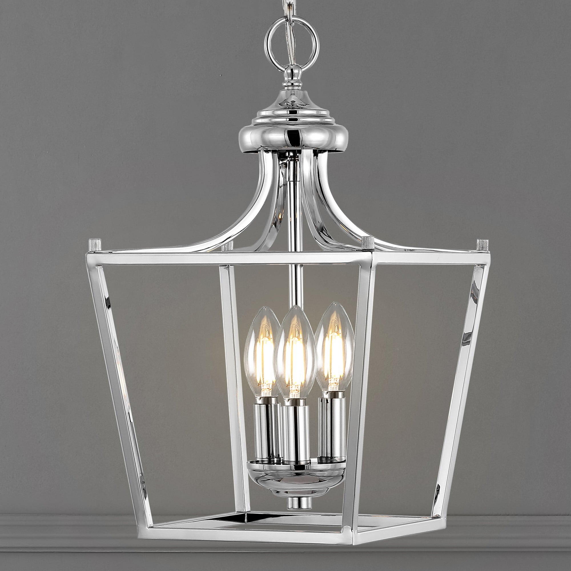 Camden 10" 3-Light Iron Classic Midcentury Pendant Lantern, Chrome