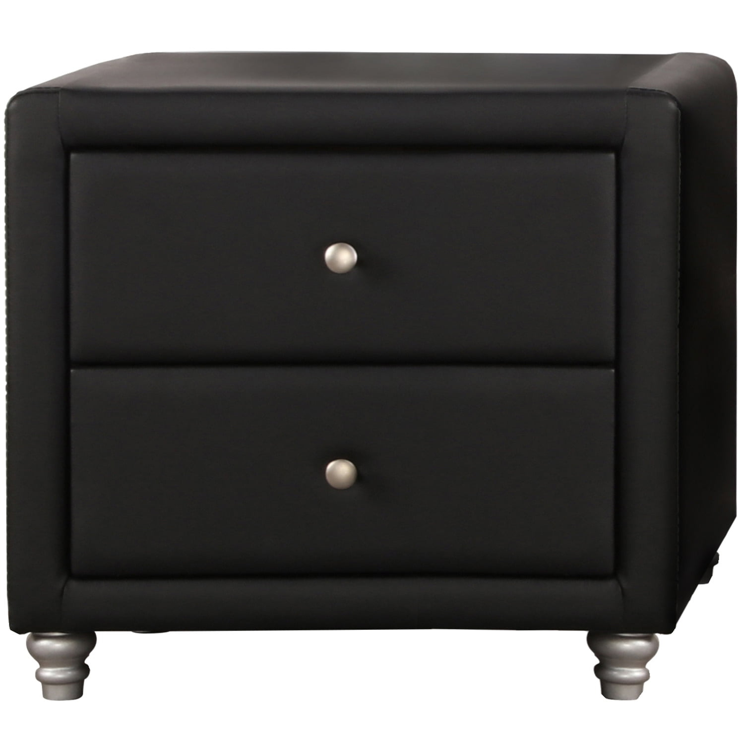 Camden Isle Upholstered 2 Drawer Nightstand in Black Faux Leather