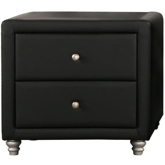Upholstered 2 Drawer Nightstand, Black
