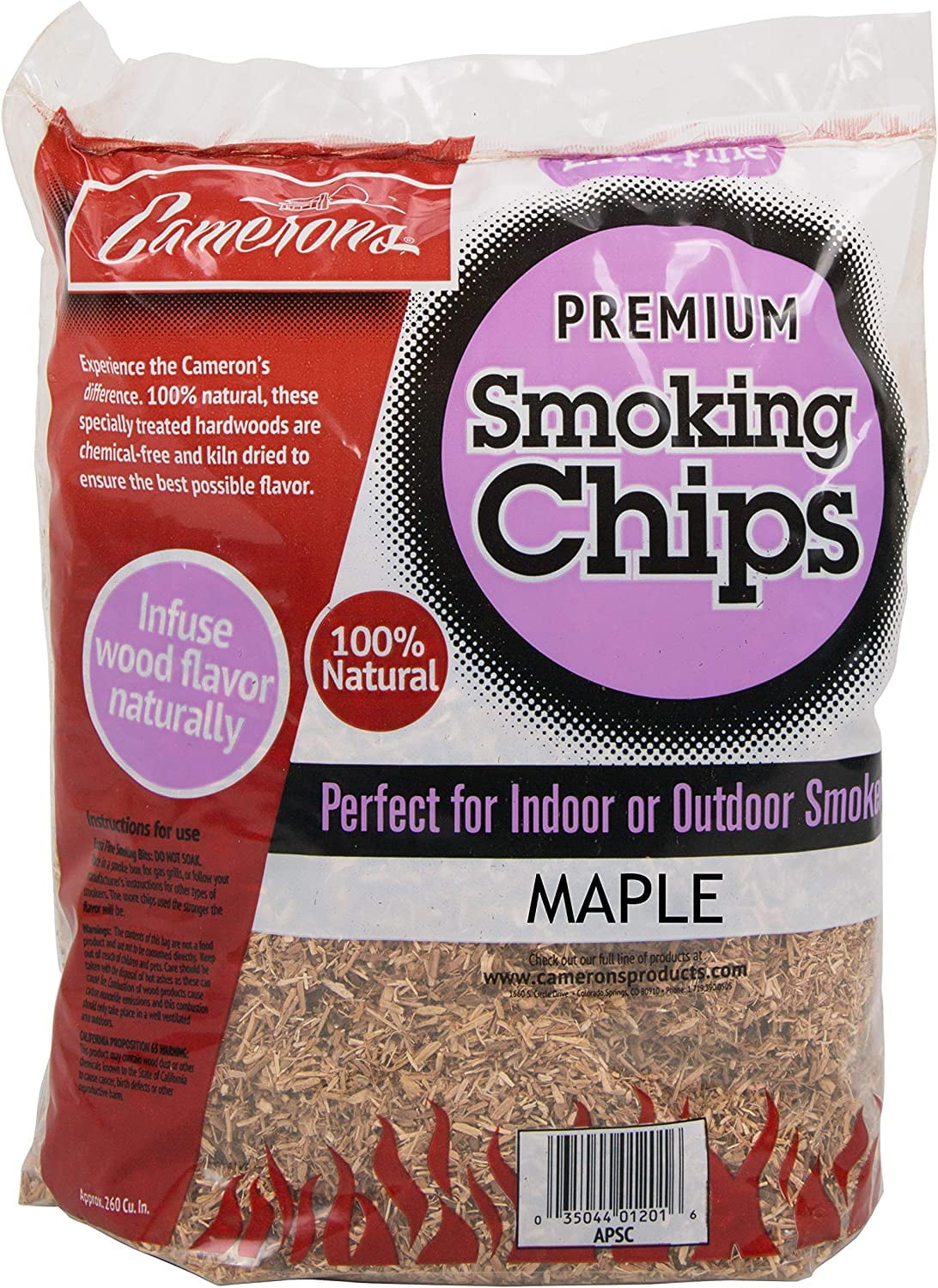 Camerons All Natural Extra Fine Maple BBQ Wood Chips - 260 Cu. in. Bag, Approx 2 Pounds - Kiln Dried Sawdust Shavings for Cocktail Smoking Guns, Smokers, Smoke Boxes - Barbecue Grilling Gifts for Men