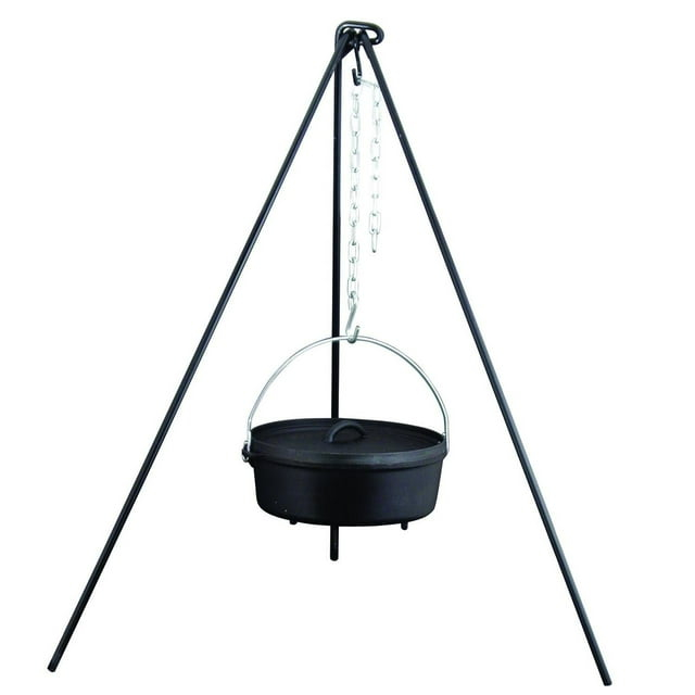 Heavy-Duty Black Cast Iron Dutch Oven Tripod with Adjustable Chain