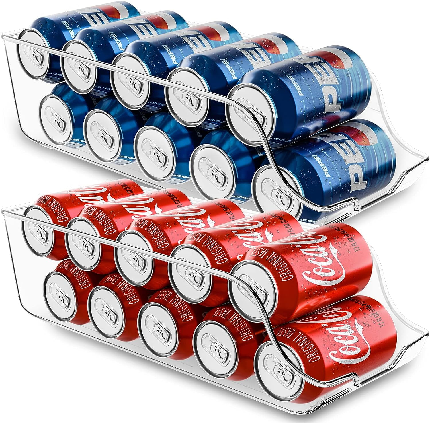 Can Organizer For Pantry (Pack of 2) - Soda Can Storage Organizer Pantry, Fridge & Freezer Organization - Holds Food & Soup Can (Clear)