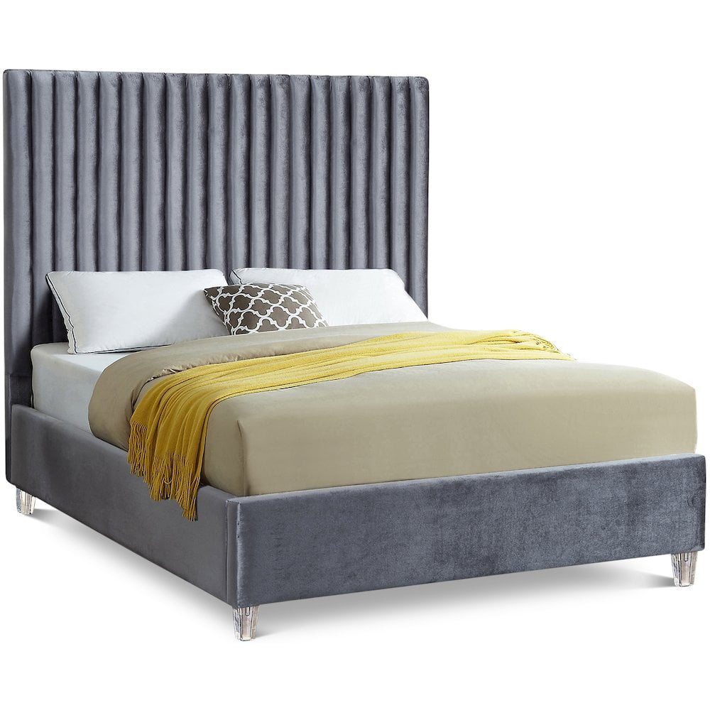Candace Grey Terciopelo Color Cama Tamaño Queen: Terciopelo Gris, Estilo: Contemporáneo