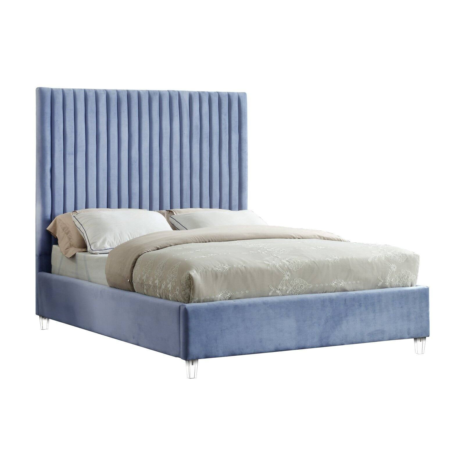 Candace Sky Blue Velvet Full Bed-Color:Sky Blue Velvet,Style:Contemporary