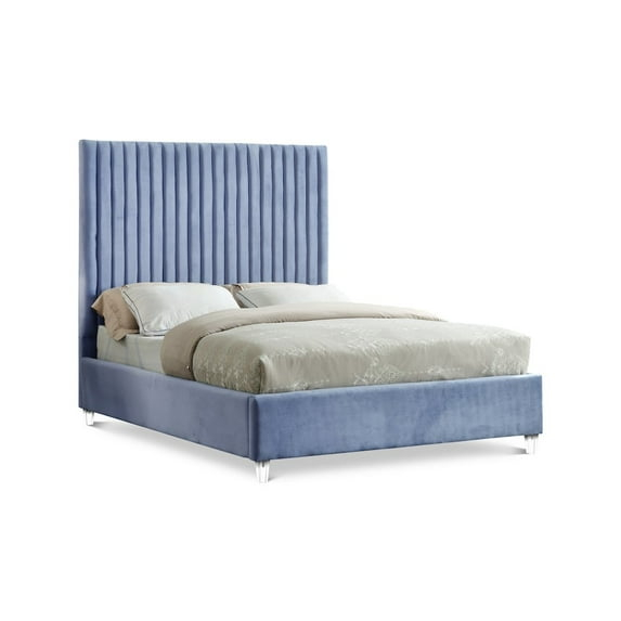 Candace Sky Blue Velvet Full Bed-Color:Sky Blue Velvet,Style:Contemporary