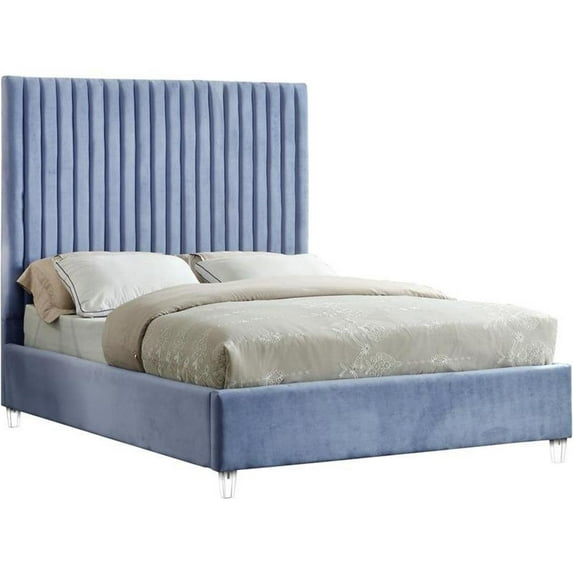 Candace Sky Blue Velvet Full Bed-Color:Sky Blue Velvet,Style:Contemporary