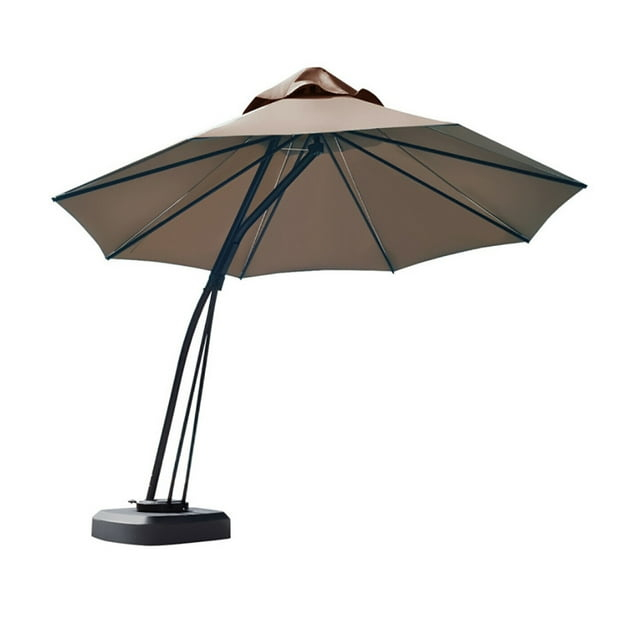 Canddidliike 11 Feet Outdoor Cantilever Hanging Umbrella with Base and Wheels-Tan, Patio Offset Umbrella with Easy Tilt Adjustment, Offset Hanging Umbrella, Sunshade Umbrella Canopy