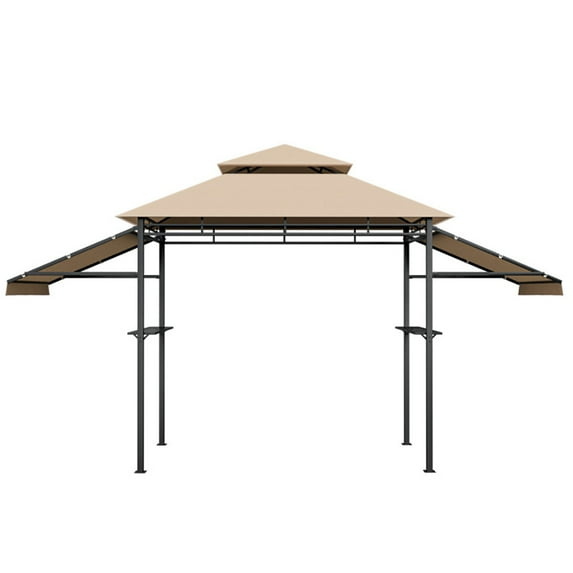 Canddidliike 13.5 x 4 Feet Patio BBQ Grill Gazebo Canopy with Dual Side Awnings-Beige, Outdoor Party Event Tents for Outside Party Waterproof Tent BBQ Shelter