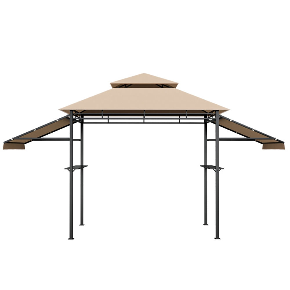 Canddidliike 13.5 x 4 Feet Patio BBQ Grill Gazebo Canopy with Dual Side Awnings-Beige, Outdoor Party Event Tents for Outside Party Waterproof Tent BBQ Shelter
