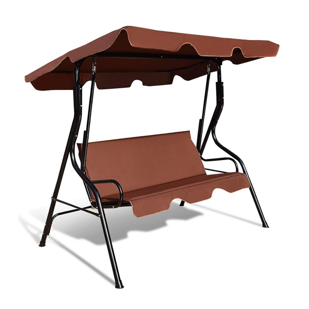 GVN 3 Seats Patio Canopy Swing-Brown, Porch Swing Hanging Bench, Outdoor Swing Bench for Patio, Yard, Garden