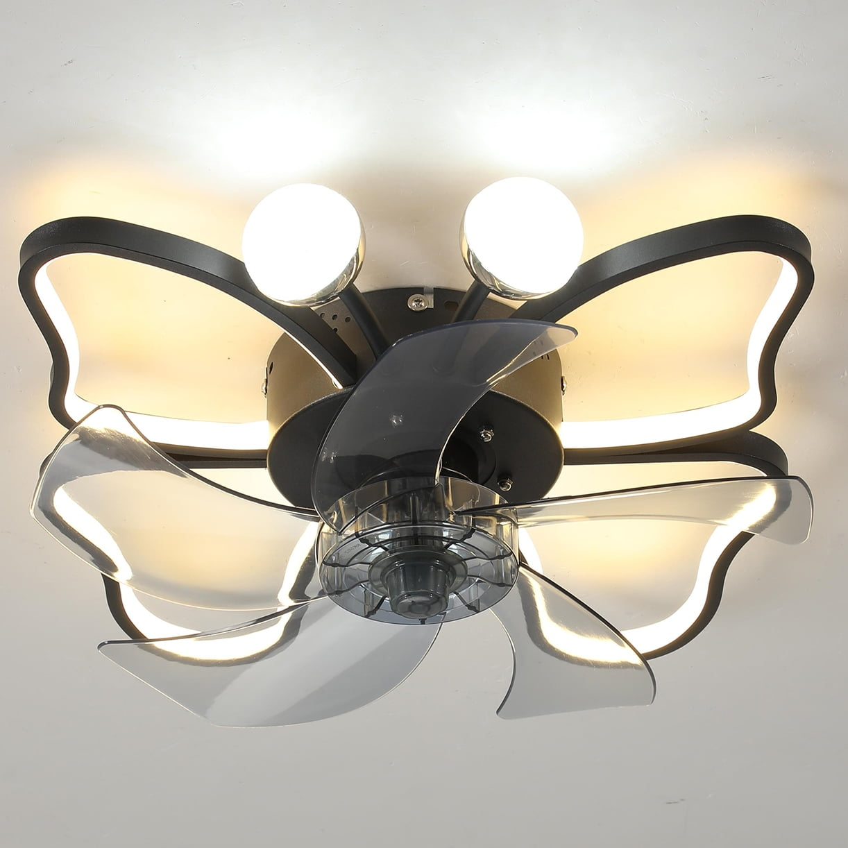 Canddidliike Ceiling Fan with Lights Remote Control, Butterfly Shape Flush Mount Bladeless Ceiling Fan for Kitchen Bedroom Living Room, Black