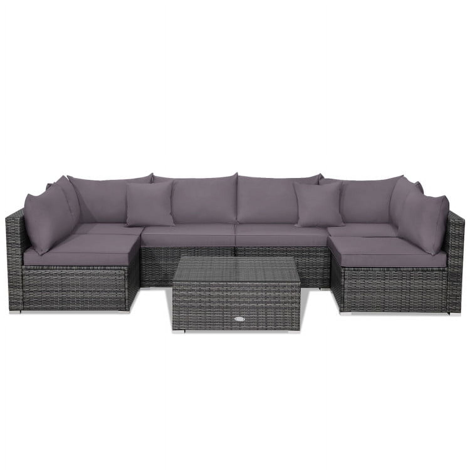 Costway 7PCS Patio Rattan Furniture Set Sectional Sofa Cushioned Garden Gray