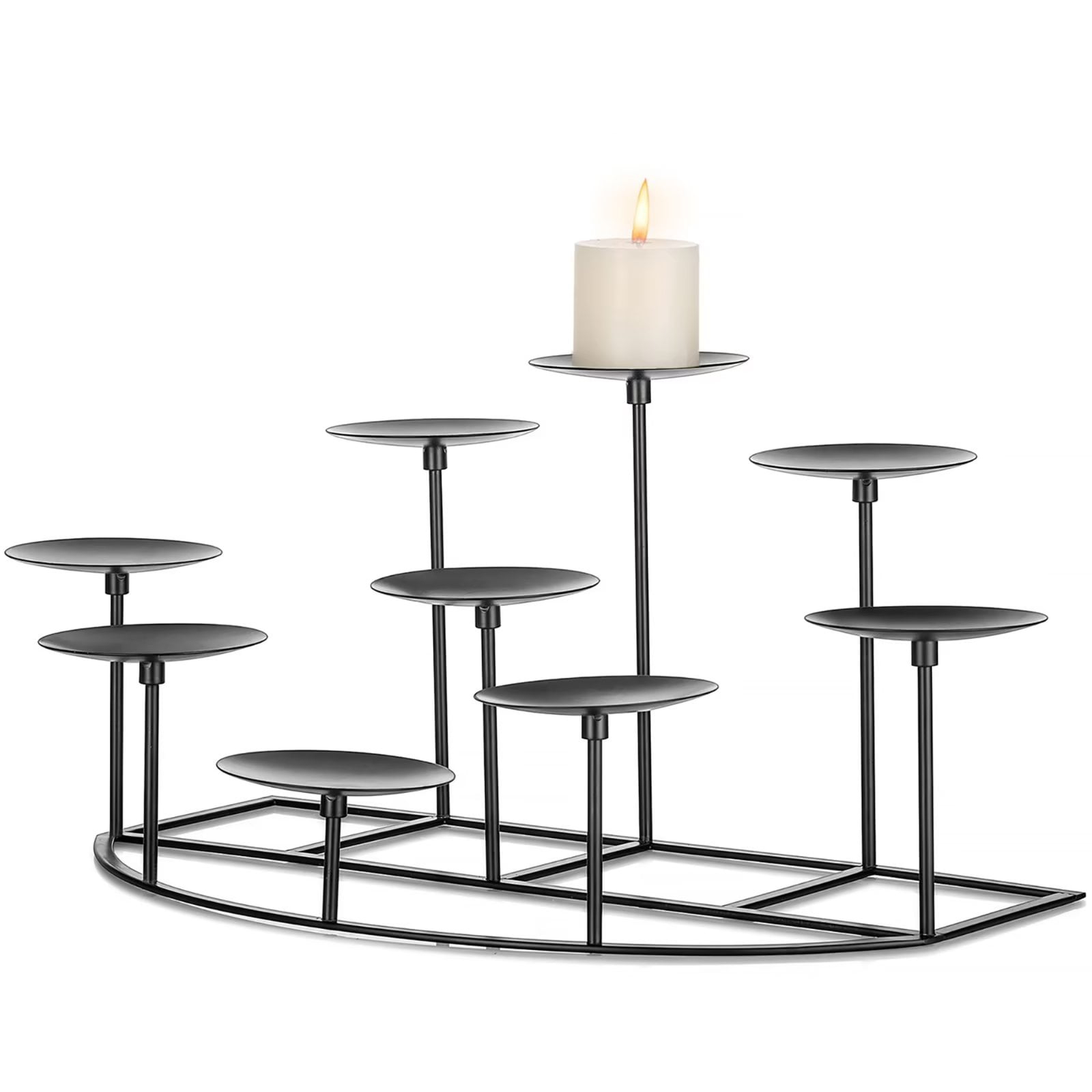 Candelabra 9 Candle Holder for Fireplace Decor Black Iron Pillar Candle Stand Table Centerpiece
