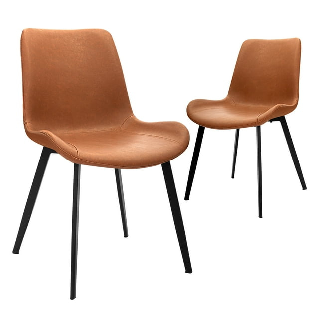 CangLong Modern ‎Faux Leather Dining Chairs, PU Cushion Seat Back, Metal Legs for Kitchen Dining Room Side Chair, Set of 2, Brown
