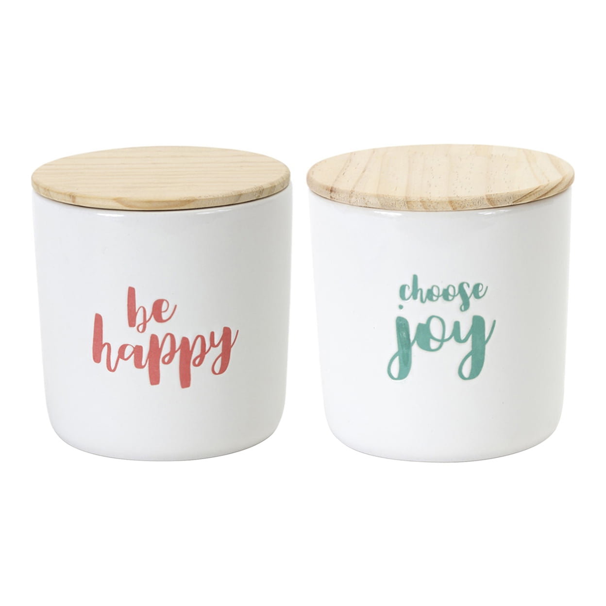 Melrose Stoneware Happy Sentiment Canister (Set of 2)