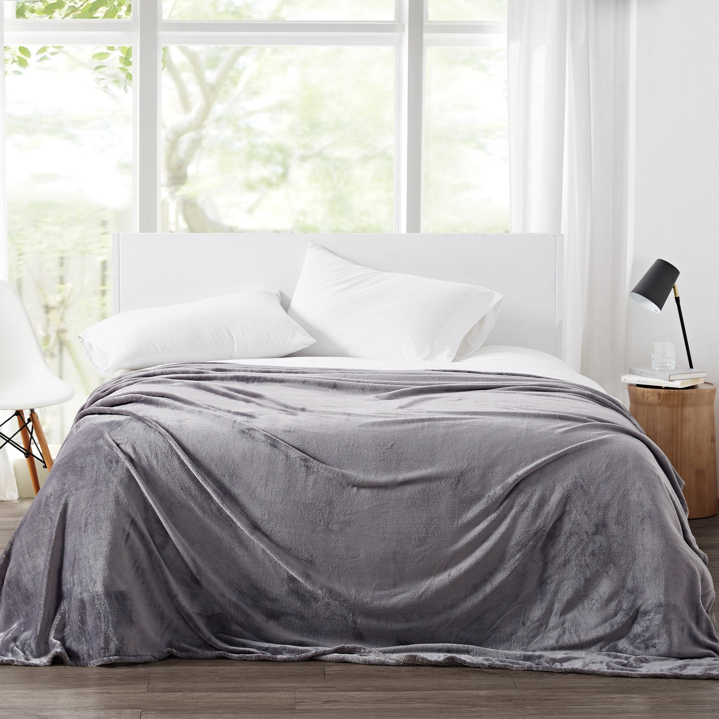 Cannon Full/Queen Solid Plush Blanket Gray: Cozy Polyester, Machine Washable, All Ages Comfort