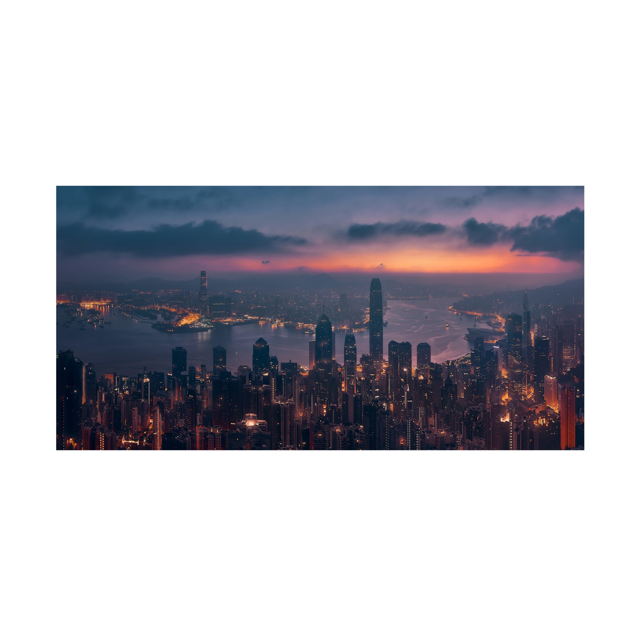 Canvas Wall Art - Javier De La 'Sunrising Hong Kong' Wall Art for Living Room, Bedroom, or Office D?cor by Trademark Fine Art - 32 x 16 Inches