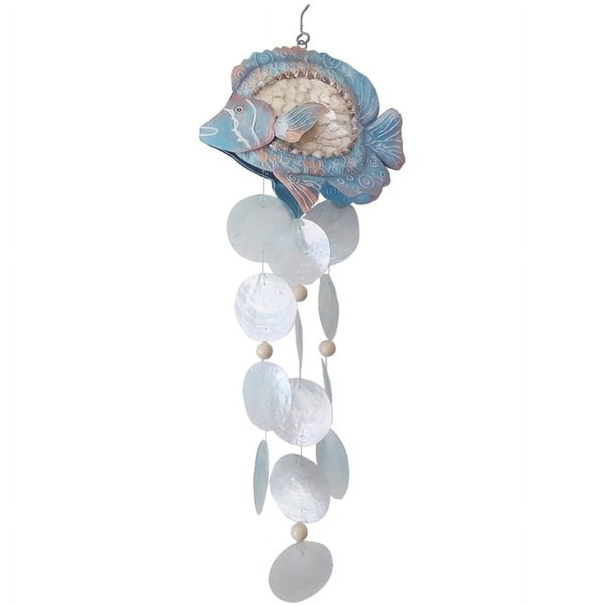 Capiz & Metal Art  Tropical Fish Wind Chime White/Blue 20x8x4"