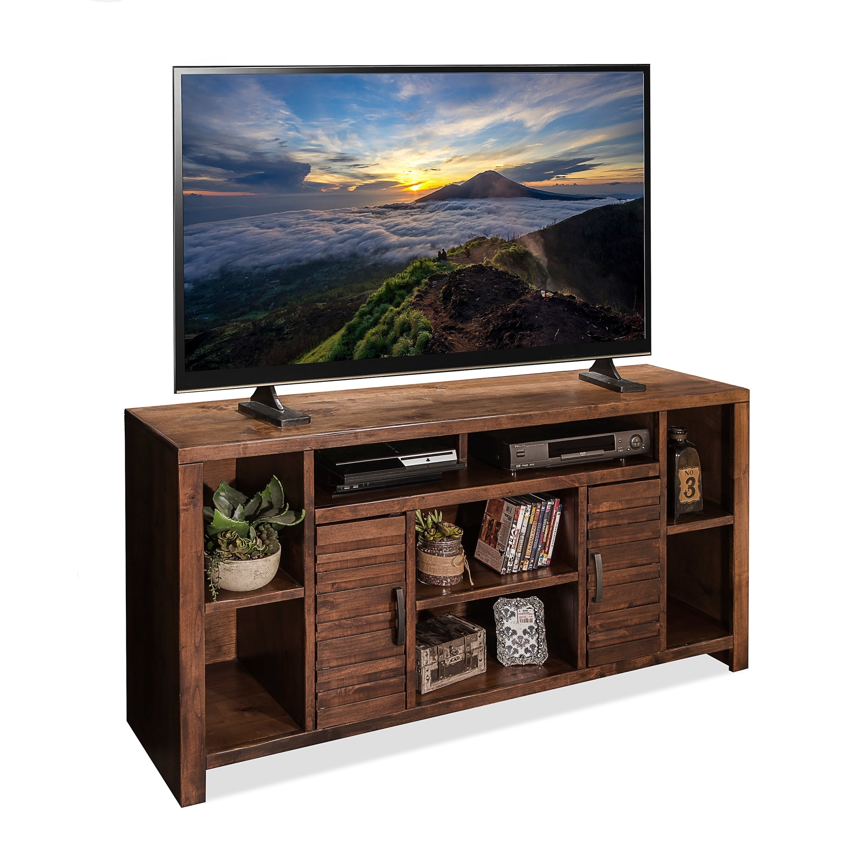 Bridgevine Home 64 inch TV Stand Console for TVs up to 70 inches, Whiskey Finish
