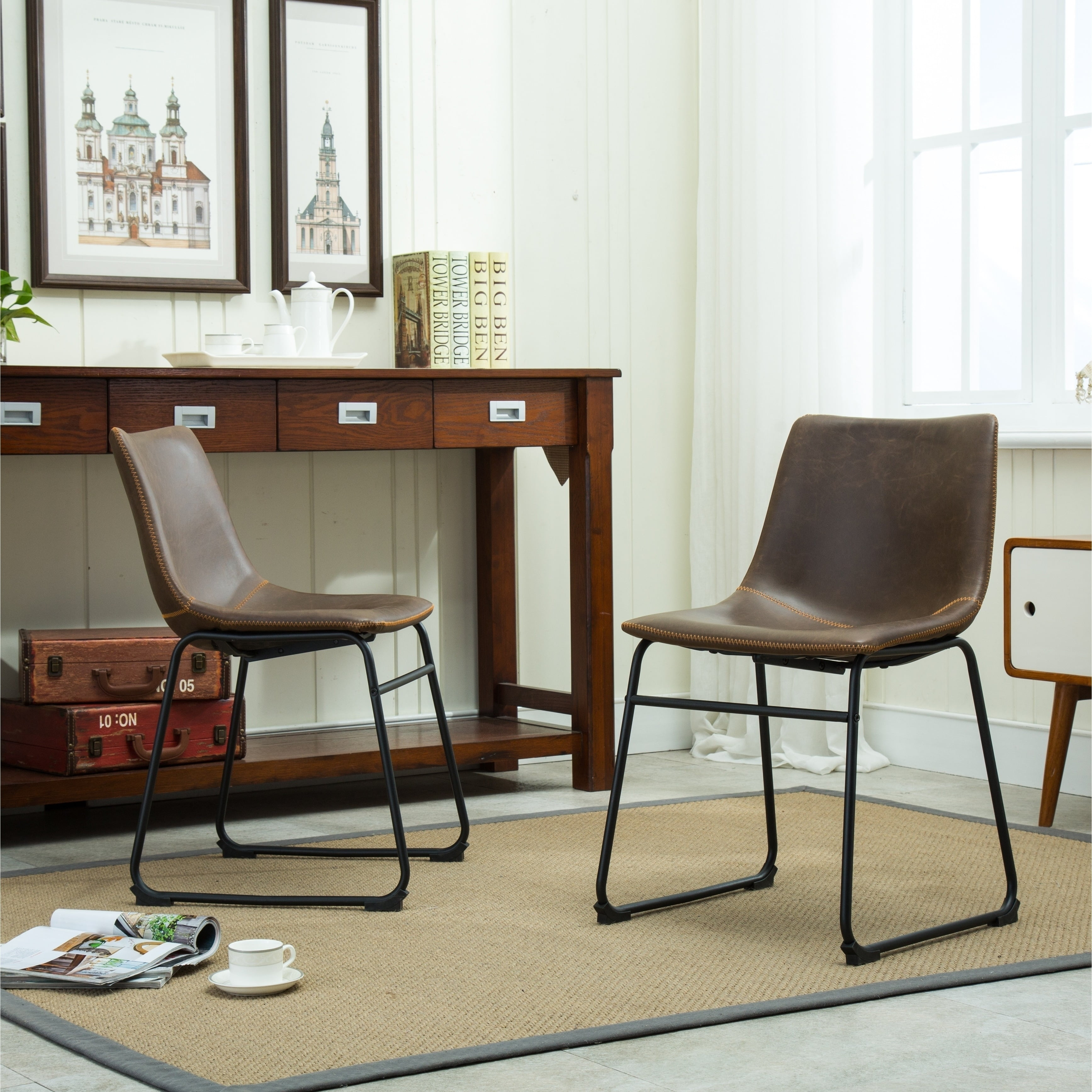 Carbon Loft  Inyo Faux Leather Armless Dining Chairs (Set of 2) Brown Leather