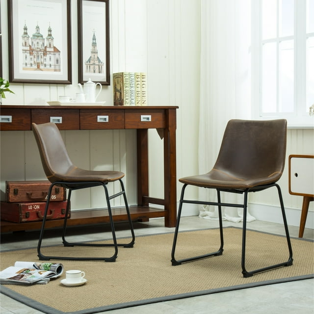 Carbon Loft  Inyo Faux Leather Armless Dining Chairs (Set of 2) Brown Leather